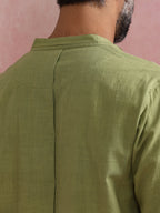 trueBrowns Men's Pista Green Cotton Mandarin Collar Stylized Kurta | Grocsy