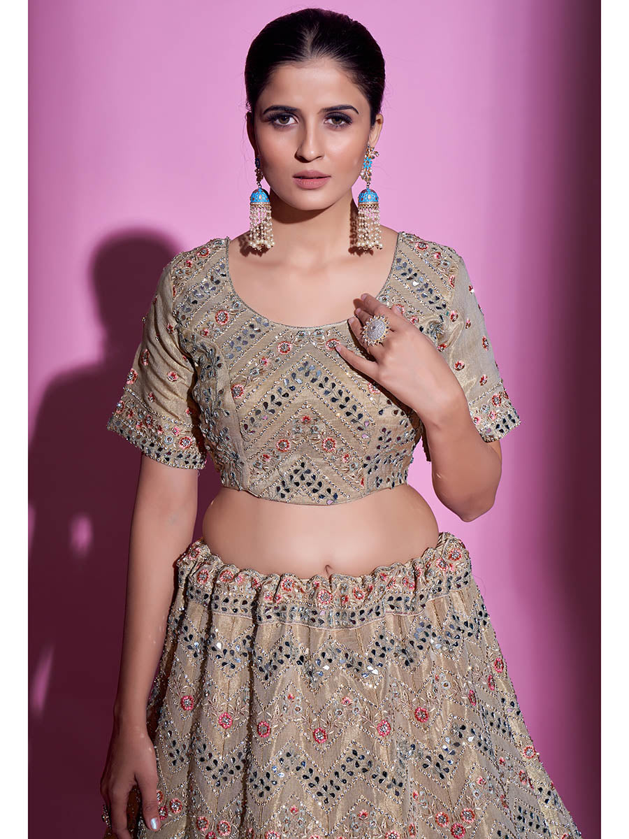 Myra Tan Gota Silk Embroidered Designer Lehenga Choli | Grocsy