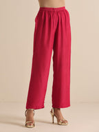 trueBrowns Pink Lehariya Printed Silk Kaftan Pant Set | Grocsy
