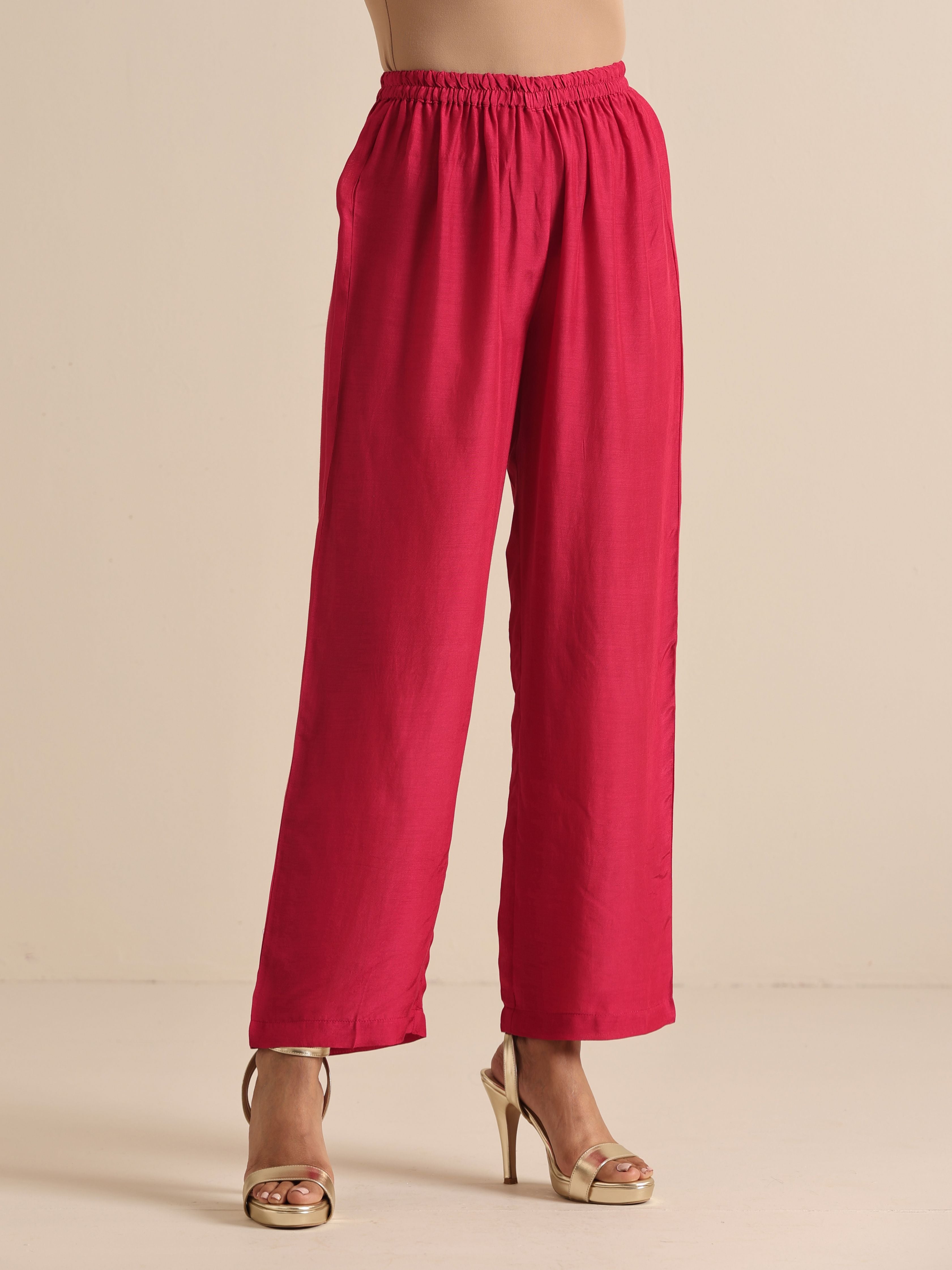 trueBrowns Pink Lehariya Printed Silk Kaftan Pant Set | Grocsy