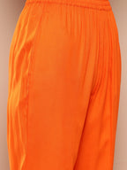 InWeave Women's Orange Organza Sleeve Kurta Set W Green Or Dupatta | Grocsy