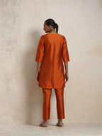 trueBrowns Orange Silk Kurta Co-ord Set | Grocsy