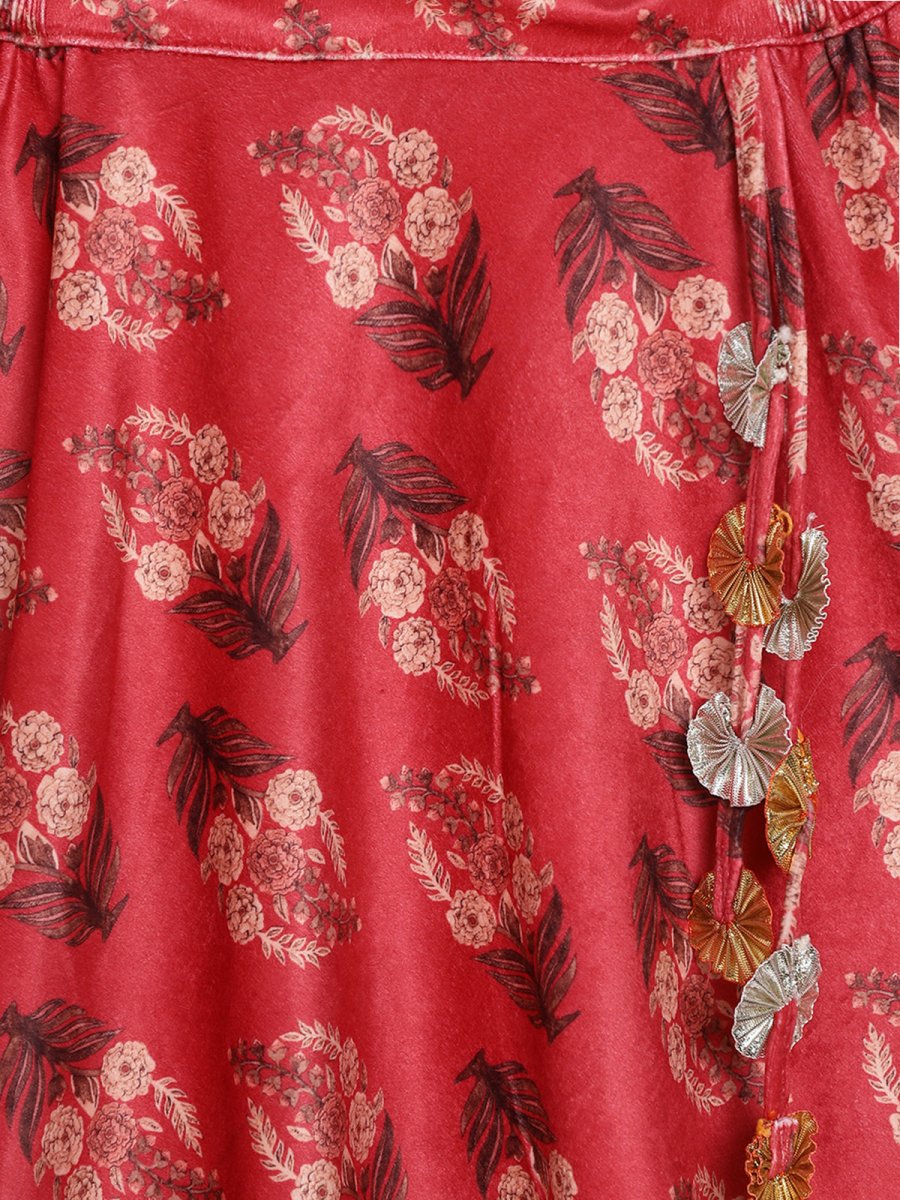 Ahalyaa Girls Floral Printed Velvet Ready to Wear Kids Lehenga Choli | Grocsy