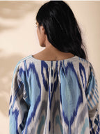 trueBrowns Blue Cotton Ikat Short Co-ord Set | Grocsy