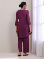 trueBrowns Plum Purple Dobby Gathers Co-Ord Set | Grocsy