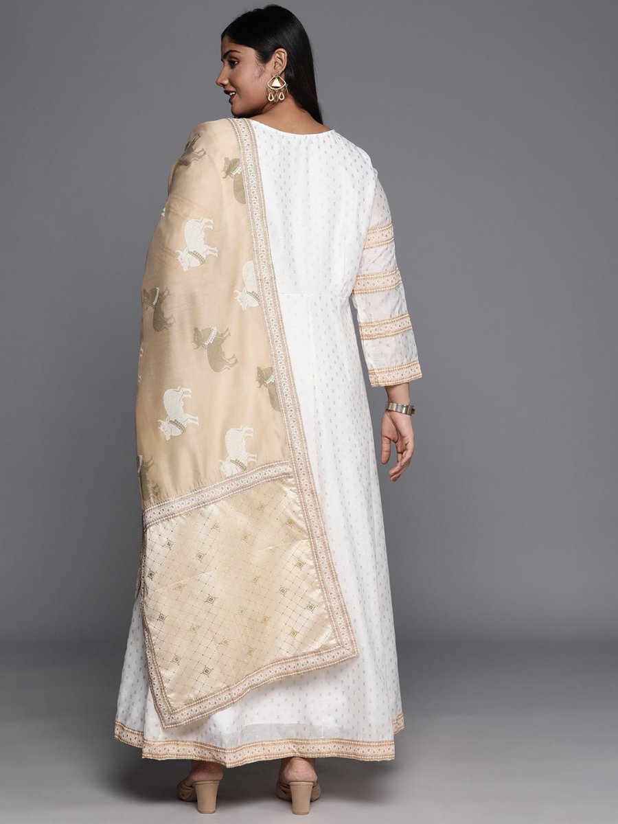 Ahalyaa Plus Size Boat Neck Maxi Ethnic Dress With Dupatta | Grocsy