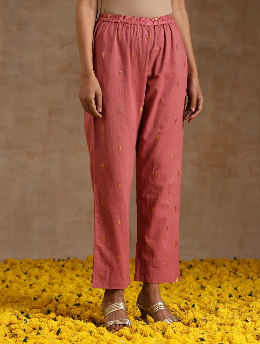 trueBrowns Blush Gold Cotton Angrakha Kurta Set | Grocsy