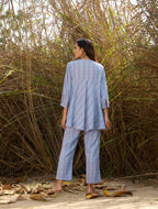 trueBrowns Light Blue Cotton Dobby Flared Co-ord Set | Grocsy