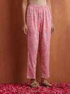 trueBrowns Pink Print Flared Anarkali Kurta Set | Grocsy