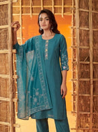 Anaita Teal Readymade Suit with Embroidery Work | Grocsy