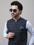 Even Apparels Men's Blue Nehru Jacket With Welt Pockets | Grocsy