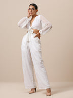 trueBrowns Chiffon White Dobby Tie Up Top | Grocsy