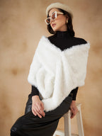 InWeave Women's Pure White Faux Fur Cape | Grocsy