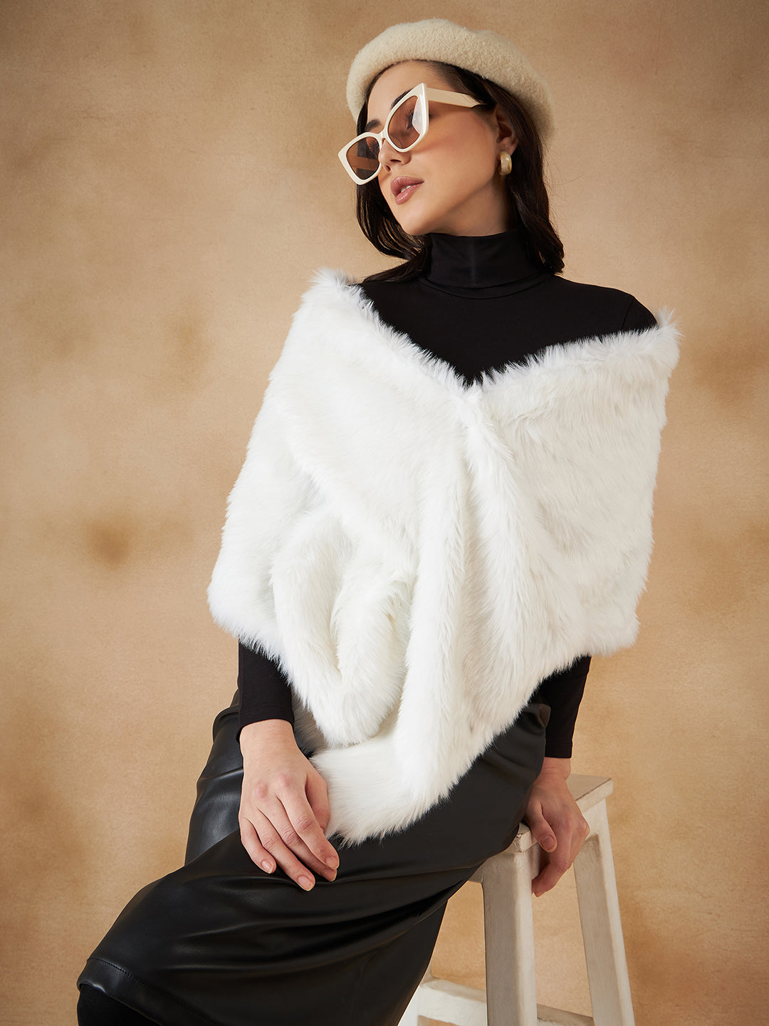 InWeave Women's Pure White Faux Fur Cape | Grocsy