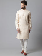 Even Apparels Cream Pure Cotton Kurta With Band Collar | Grocsy