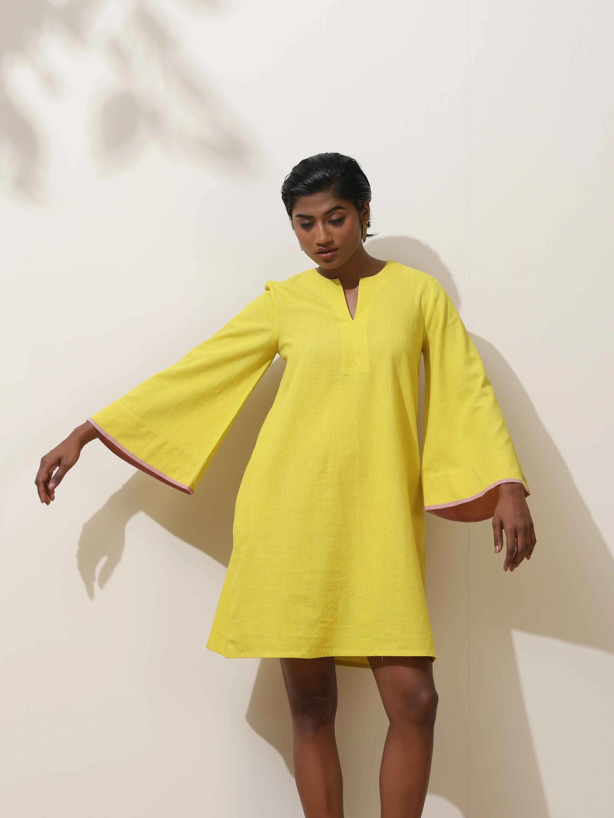 trueBrowns Lime Cotton Linen Dress | Grocsy