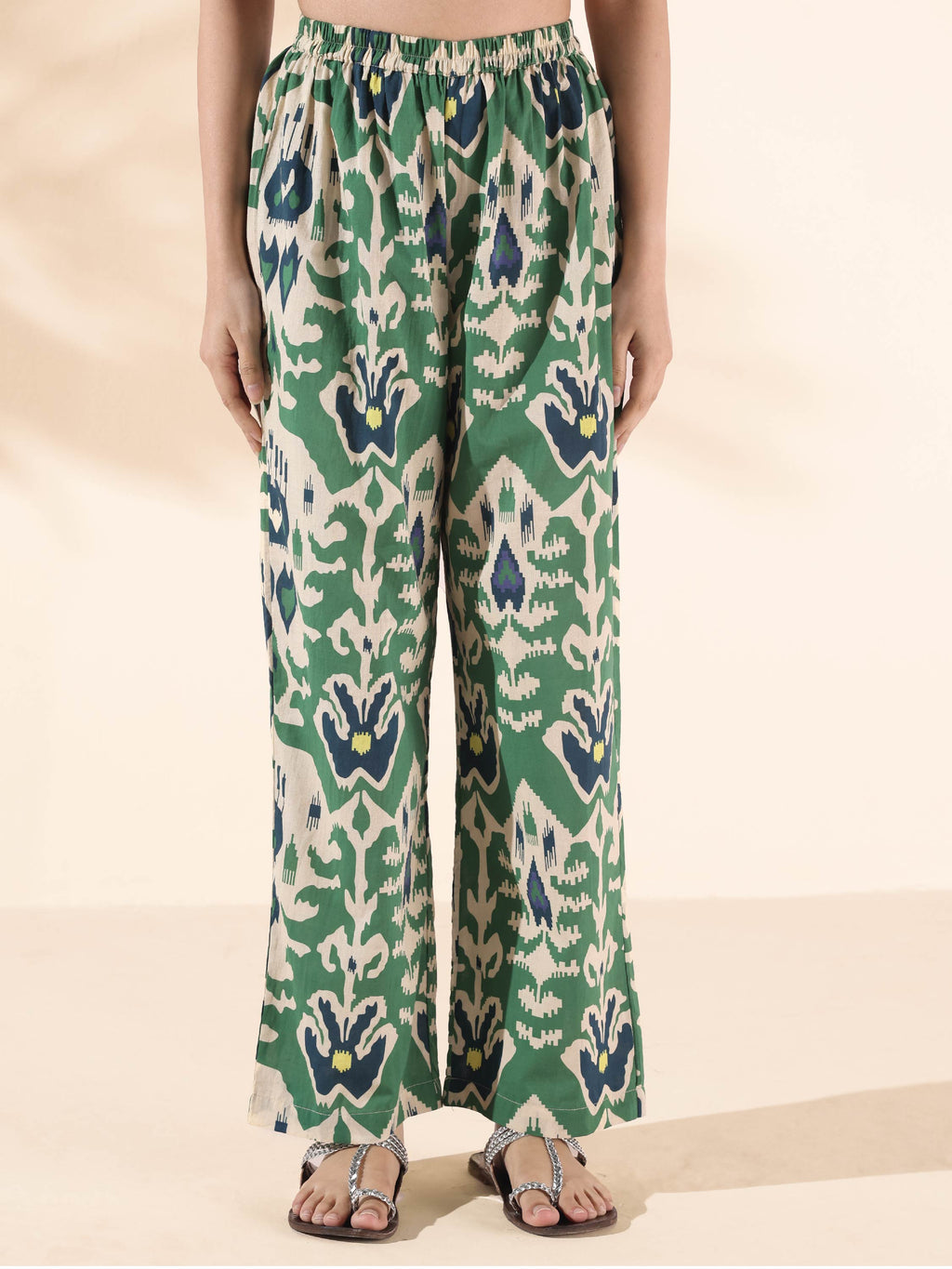 trueBrowns Green Cotton Ikat Sleeveless Co-ord Set | Grocsy