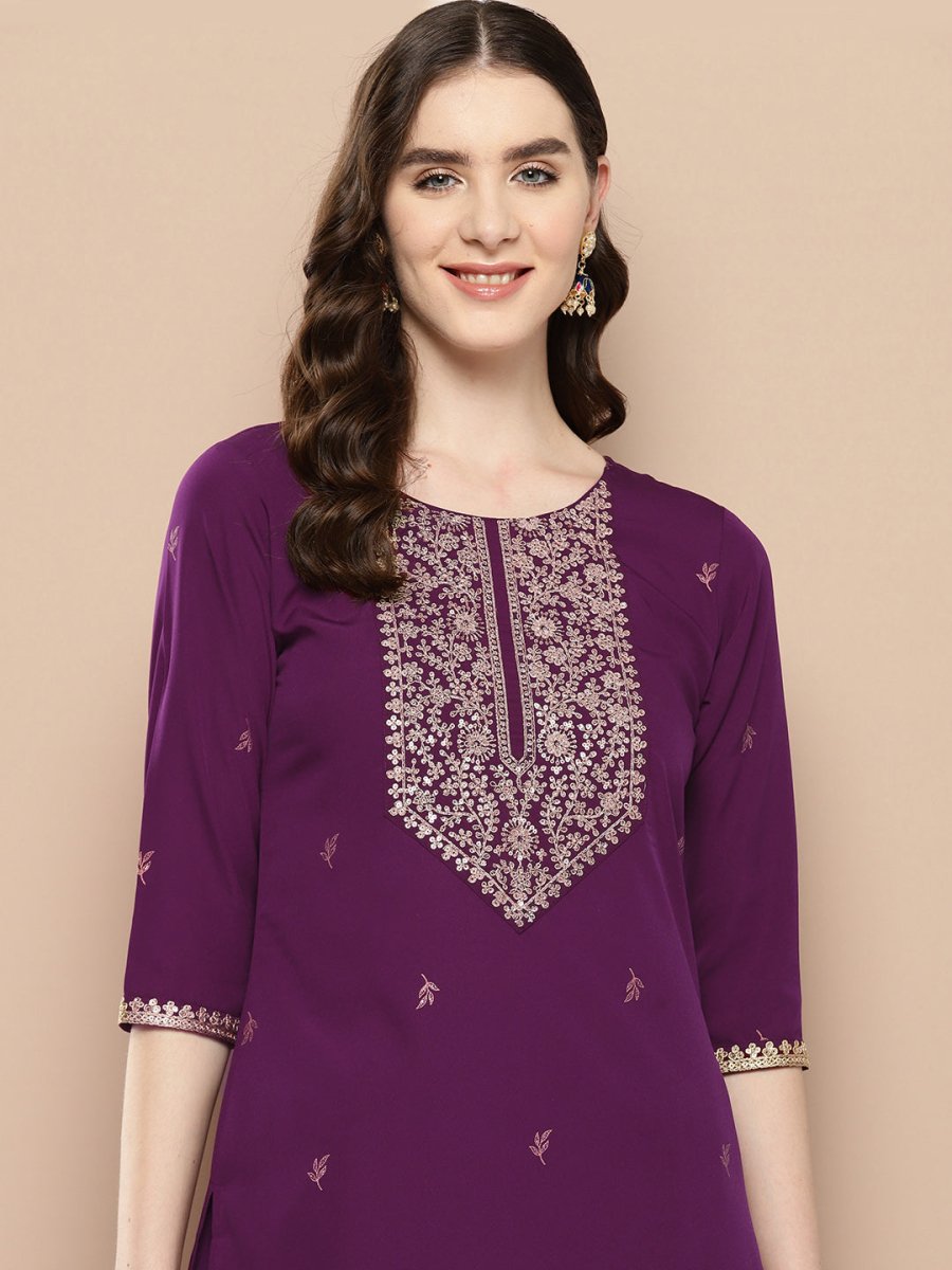 Ahalyaa Women Floral Yoke Design Regular Kurta with Palazzos | Grocsy