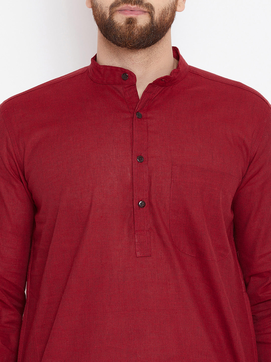Even Apparels Maroon Pure Cotton Kurta With Band Collar | Grocsy