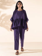 trueBrowns Purple Cotton Flared Co-ord Set | Grocsy