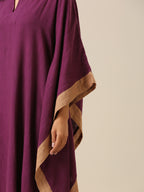 trueBrowns Plum Purple Slub Texture High Low Kaftan Pant Set | Grocsy