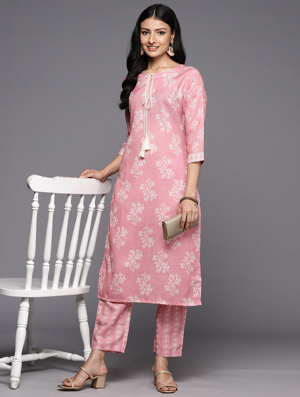 KSUT (House of Varanga) Pink Digital Printed Kurta Paired With Printed Straight Trouser | Grocsy