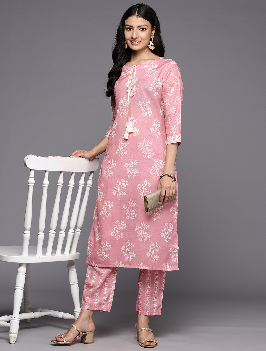 KSUT (House of Varanga) Pink Digital Printed Kurta Paired With Printed Straight Trouser | Grocsy