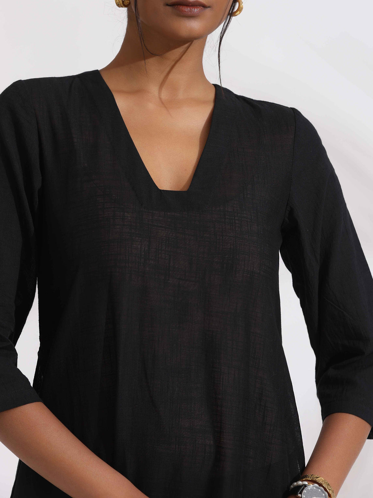 trueBrowns Black Cotton Schiffli Kurta Set | Grocsy