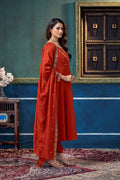 Anaita Rust Anarkali Readymade Suit with Embroidery Work | Grocsy