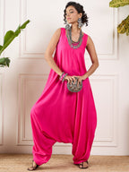 InWeave Pink Round Sleeveless Jumpsuit | Grocsy