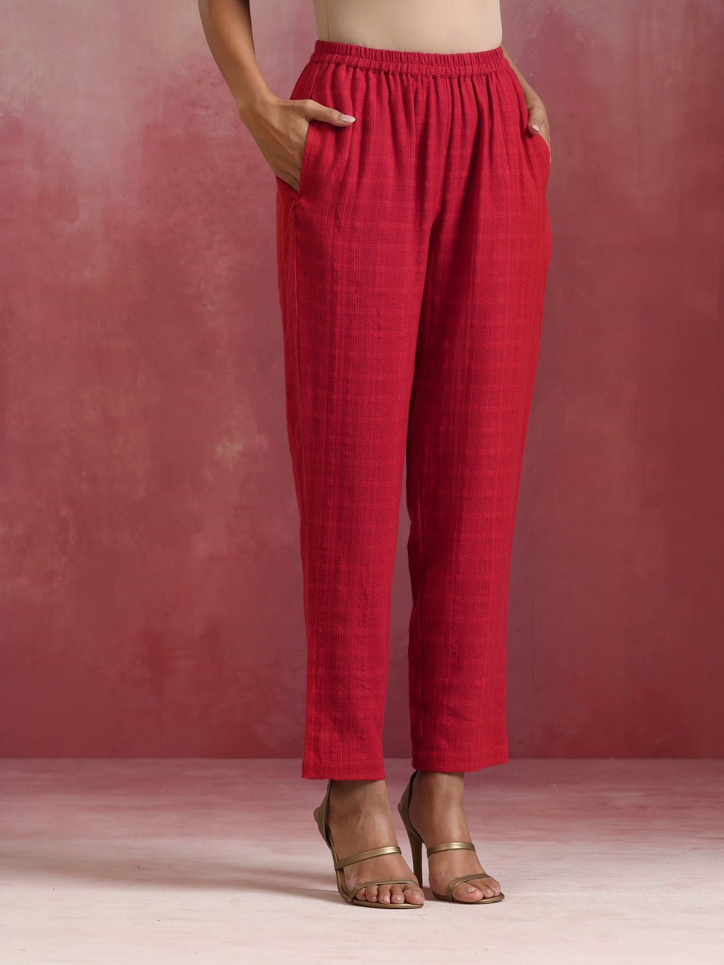 trueBrowns Red Cotton Dobby Kurta Co-ord set | Grocsy