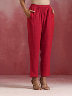 trueBrowns Red Cotton Dobby Kurta Co-ord set | Grocsy