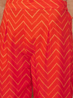 InWeave Women's Orange S Print Twisted Neckline Kurta Pant Set | Grocsy