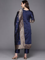 Ahalyaa Unstitched Navy Blue Dress Material | Grocsy