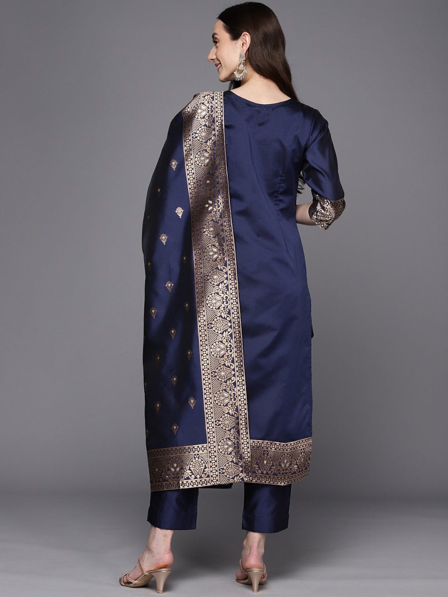 Ahalyaa Unstitched Navy Blue Dress Material | Grocsy