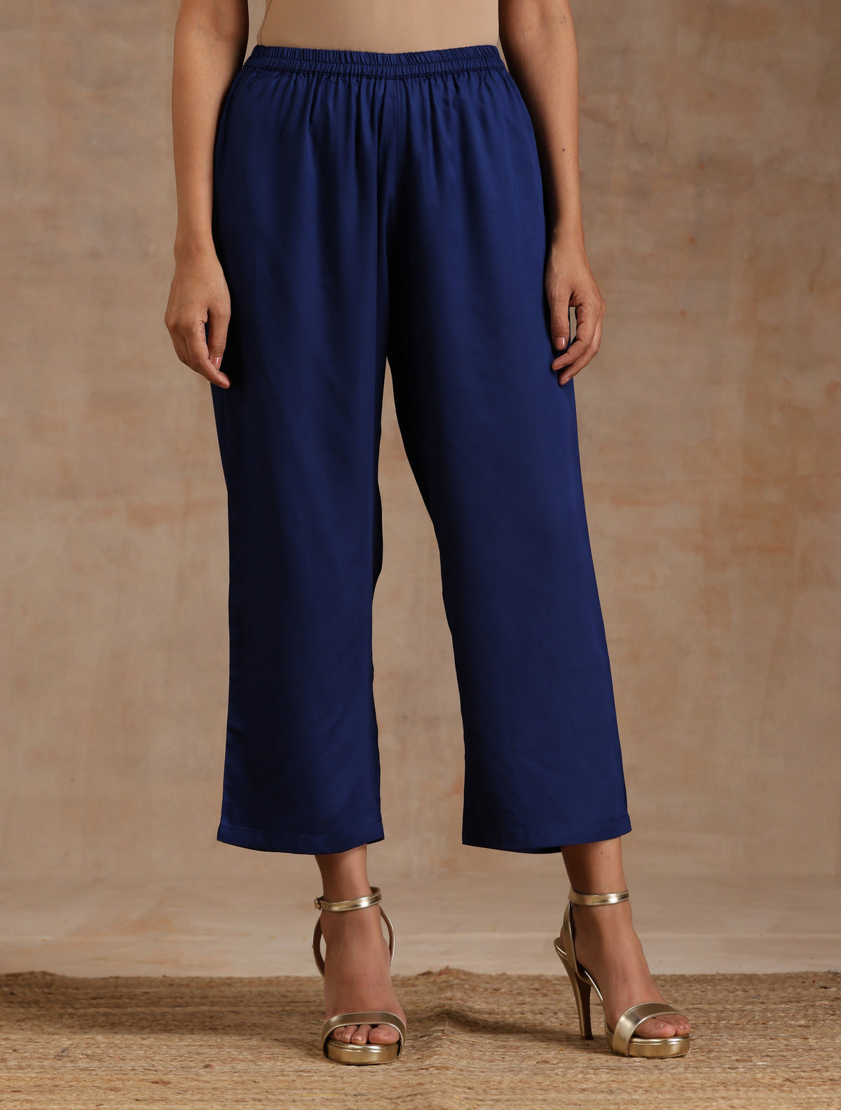 trueBrowns Midnight Blue Modal Satin Relax Kurta Set | Grocsy