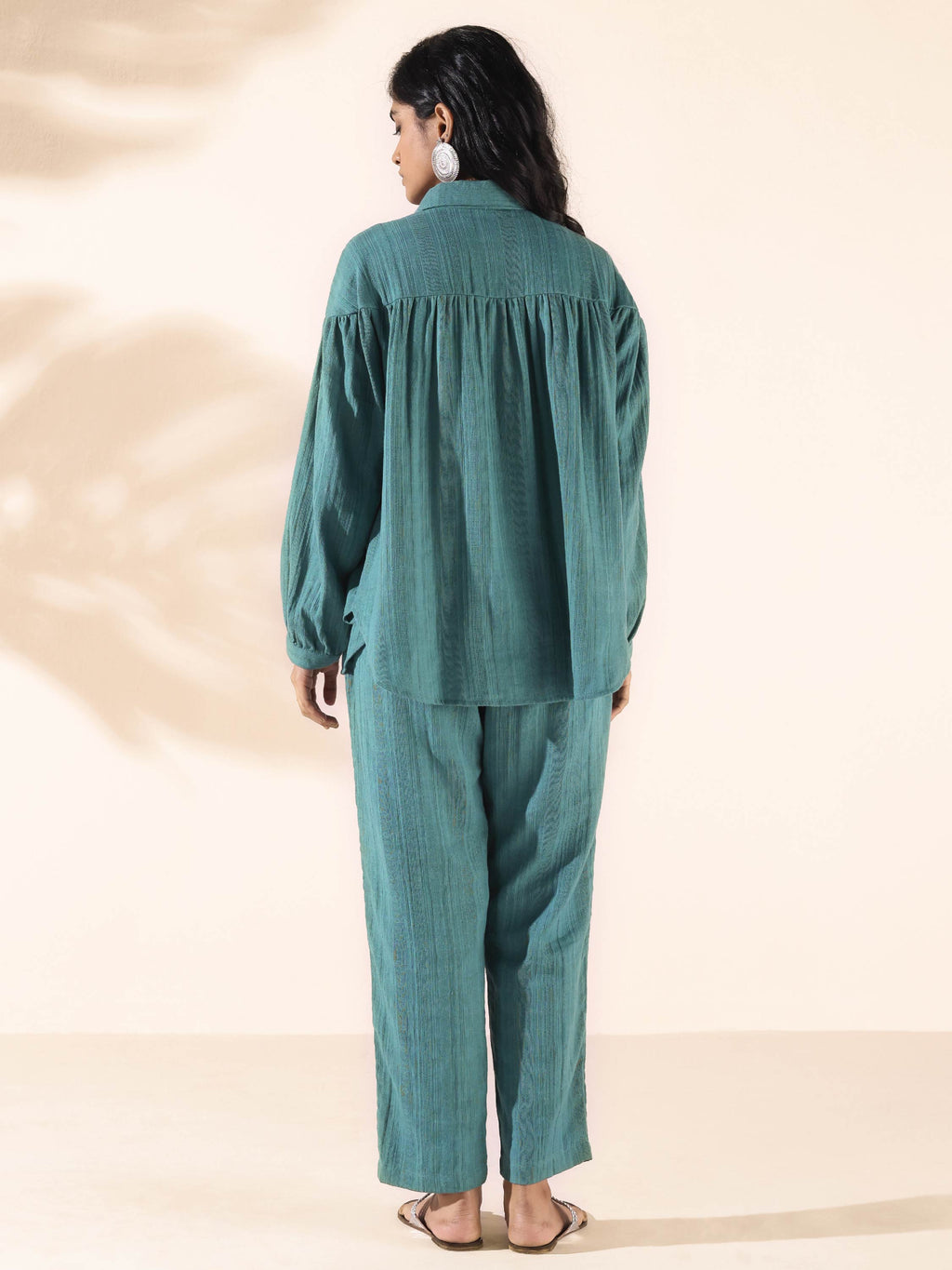 trueBrowns Turquoise Cotton Dobby Shirt Co-ord Set | Grocsy