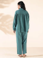 trueBrowns Turquoise Cotton Dobby Shirt Co-ord Set | Grocsy
