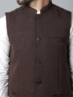 Even Apparels Men's Brown Nehru Jacket With Welt Pockets | Grocsy