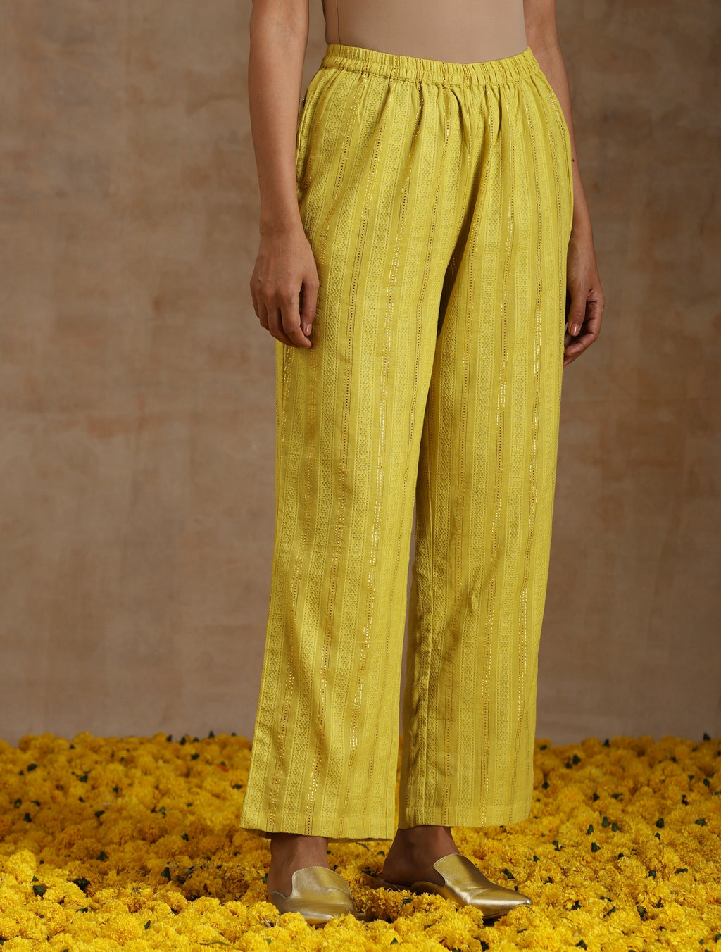trueBrowns Lime Gold Cotton Kalidar Kurta Set | Grocsy