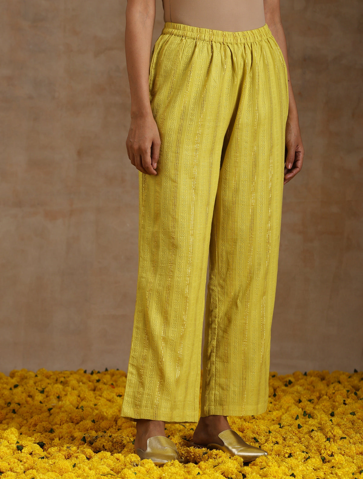 trueBrowns Lime Gold Cotton Kalidar Kurta Set | Grocsy