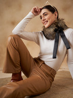 InWeave Women's Beige Print Fur Neckpiece | Grocsy