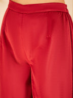 InWeave Women's Barn Red Mughal Shaan Style Velvet Short Kurta Set | Grocsy
