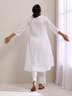trueBrowns White Dobby Flared Slit Kurta Pant Set | Grocsy