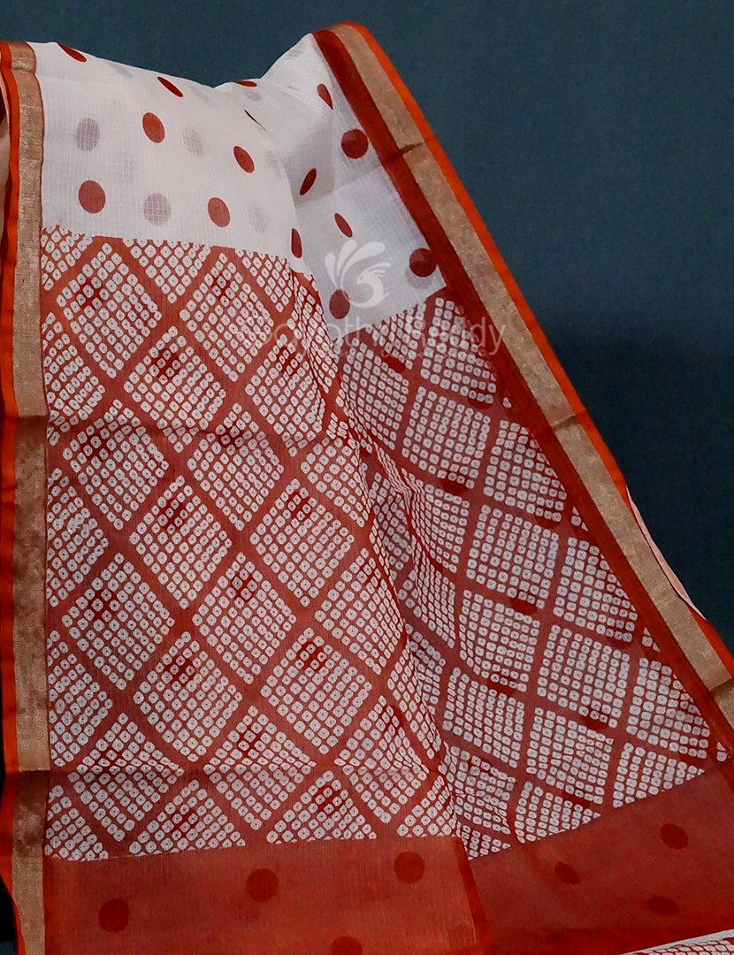 Shades of Milk White And Red Colour With Patli Pallu Design Pure Kota Cotton Saree By Gayathri Reddy Designer Studio | Grocsy