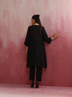 trueBrowns Black Cotton Dobby Kurta Co-ord set | Grocsy
