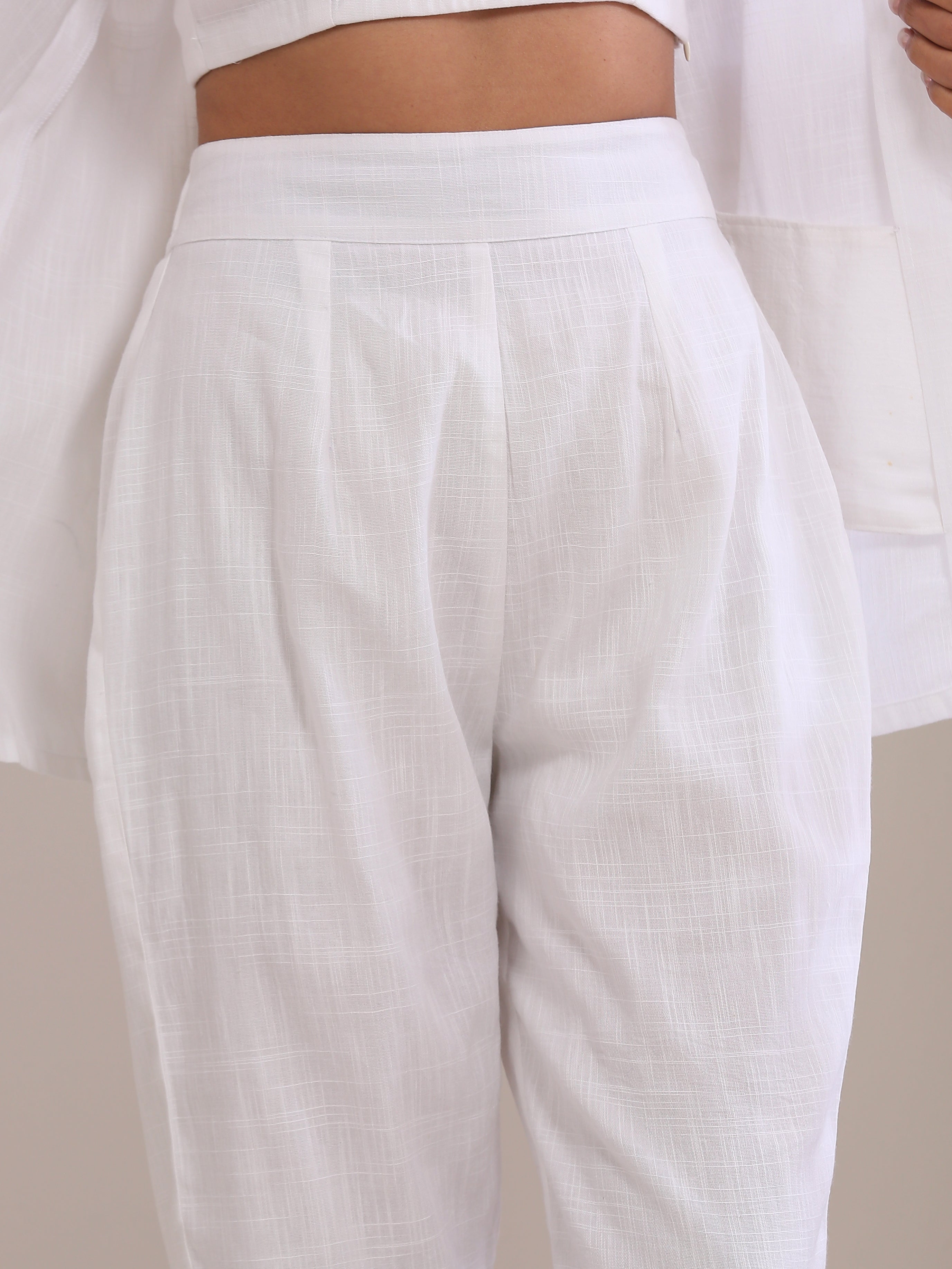trueBrowns White Slub Texture Pant Suit Set | Grocsy