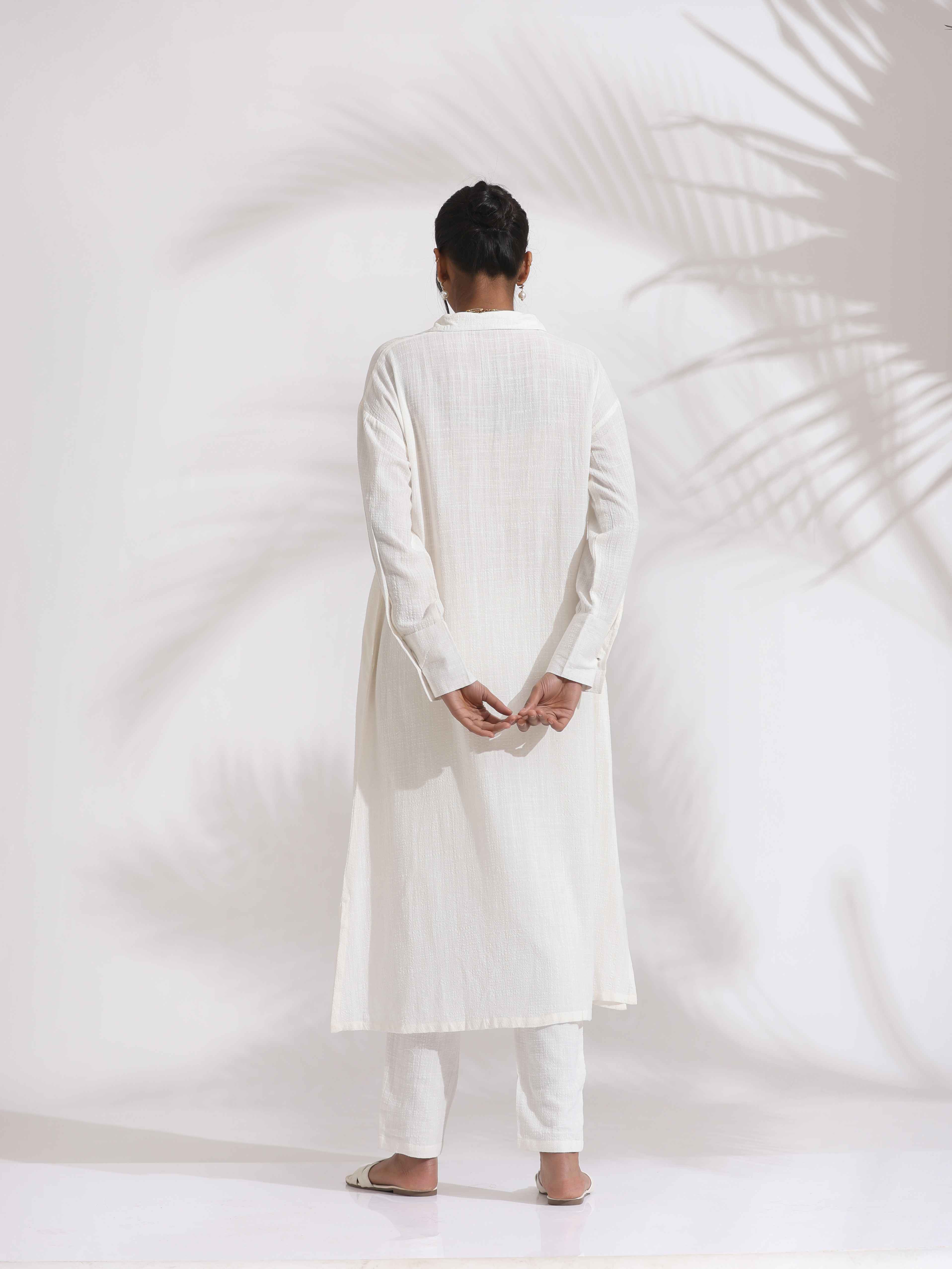trueBrowns White Cotton A-line Kurta Set | Grocsy