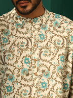 trueBrowns Men's Teal Floral Cotton Printed Co-ord Set | Grocsy