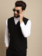 Even Apparels Men's Black Waistcoat With Patch Pocket | Grocsy